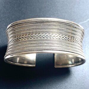 VTG Sterling Silver 925 Textured Twist Rope Design Cuff Bracelet Size 1.25" Wide